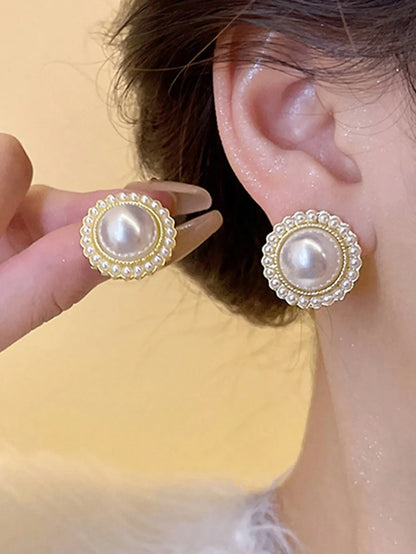 Shein - 5pcs/Set Rhinestone & Faux Pearl Geometric Square Shape Tassel Stud Earrings Set For Women