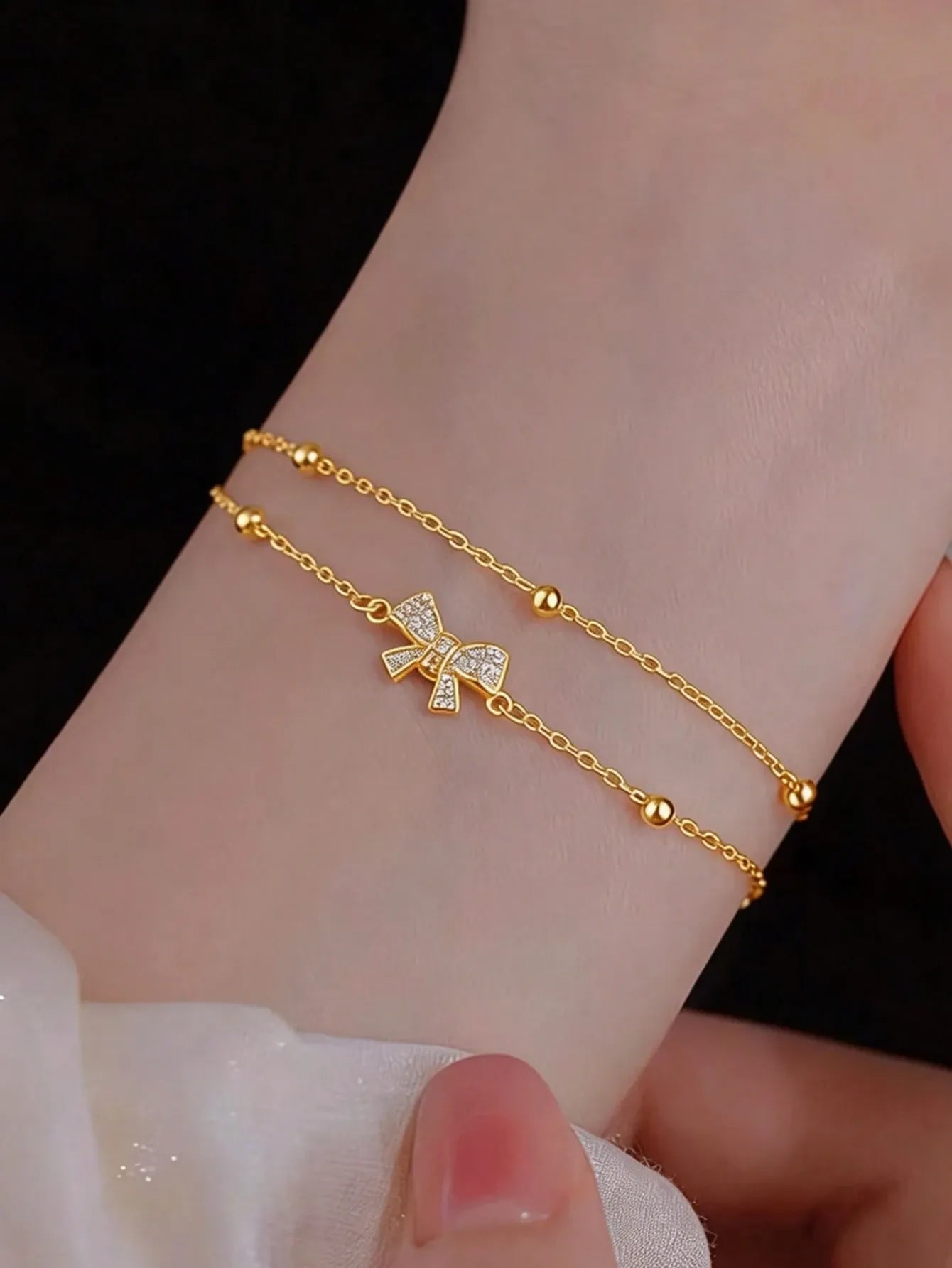 Shein - 1Pc Elegant Luxury Double-Layer Bowknot Bracelet