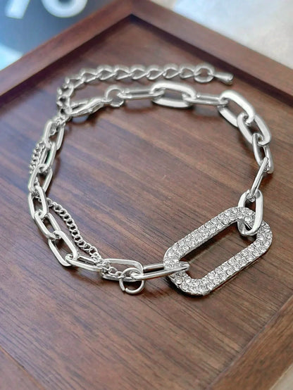 Shein - 1pc High-End Elegant Square Hollow Out Cubic Zirconia Bracelet - Silver