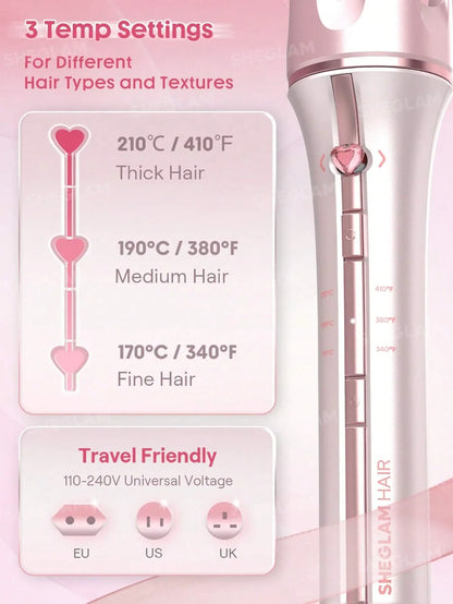 SHEGLAM Hair Cupid'S Charm One-Touch Instant Curler,Pink Automatic Curling Iron 25Mm Eu Plug