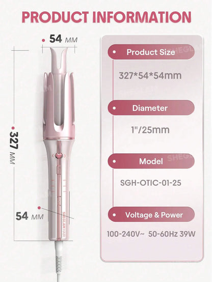 SHEGLAM Hair Cupid'S Charm One-Touch Instant Curler,Pink Automatic Curling Iron 25Mm Eu Plug