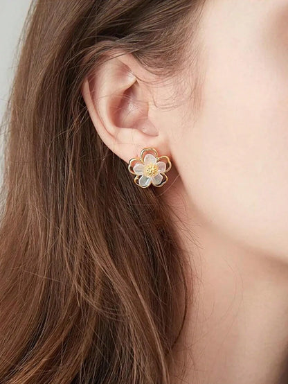 Shein - 5pcs/Set Simple Square Faux Pearl Floral Rhinestone Earrings, Minimalist Elegant Geometric Stud Earrings Set