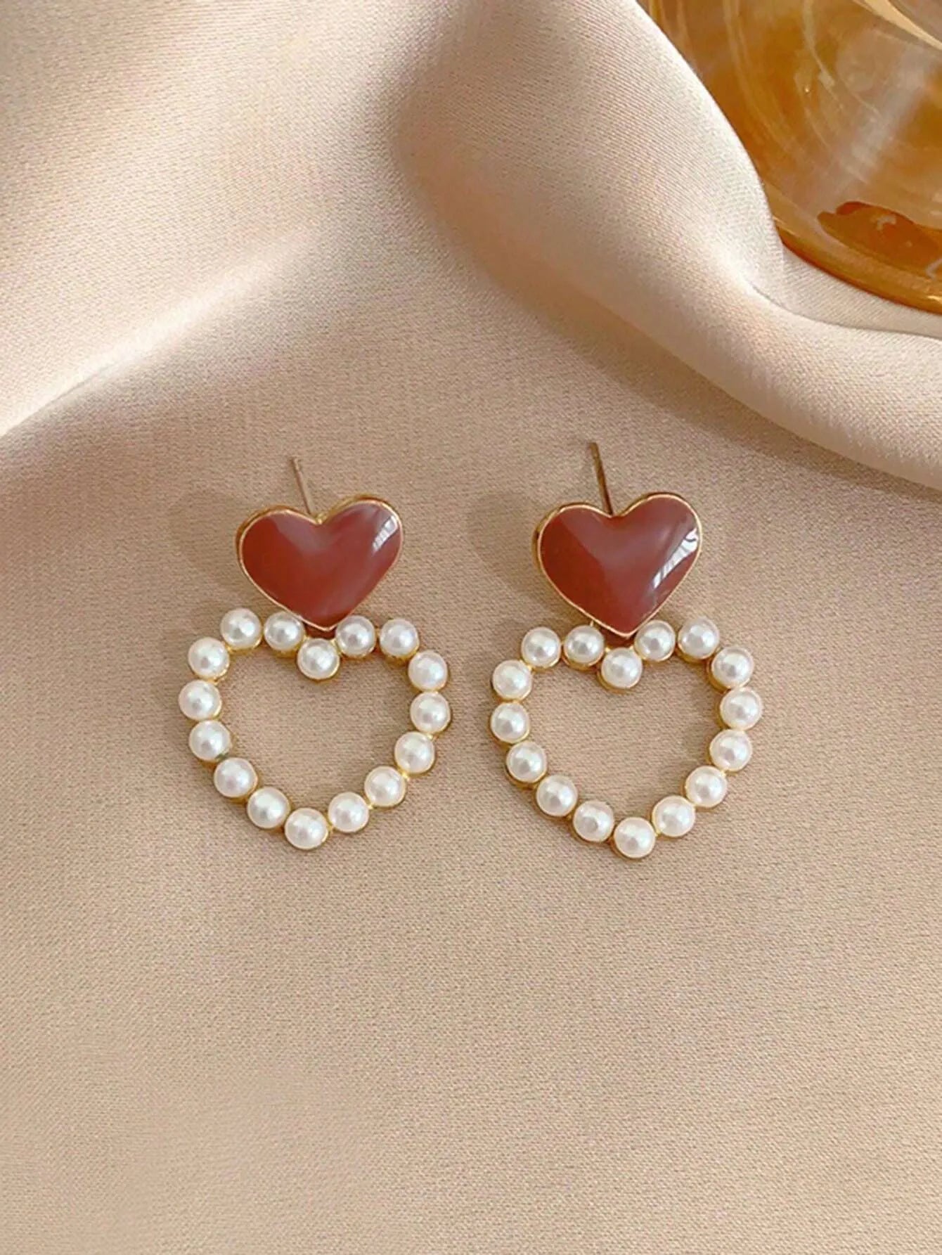 Shein - 5pcs Retro Faux Pearl Flower Hollow Heart Shaped Two-Tone Luxury & Unique Ear Studs Earrings - Multicolor