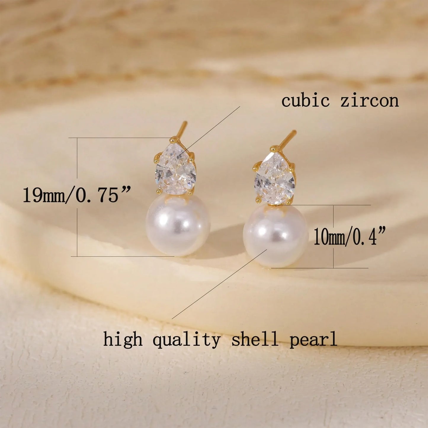 Shein - 14K Gold Plated Pearl Earrings, Elegant Wedding Earrings, Formal CZ Pearl Bridal Earrings, Non-Allergic Gold Plated Earrings