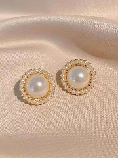 Shein - 5pcs Retro Faux Pearl Flower Hollow Heart Shaped Two-Tone Luxury & Unique Ear Studs Earrings - Multicolor