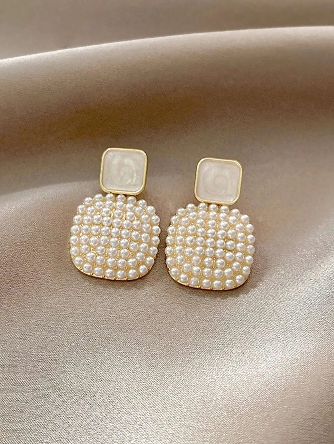 Shein - 5pcs/Set Square Pearl Stud Earrings, Niche Pearl Jewelry Set For Women