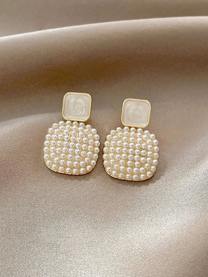 Shein - 5pcs/Set Square Pearl Stud Earrings, Niche Pearl Jewelry Set For Women