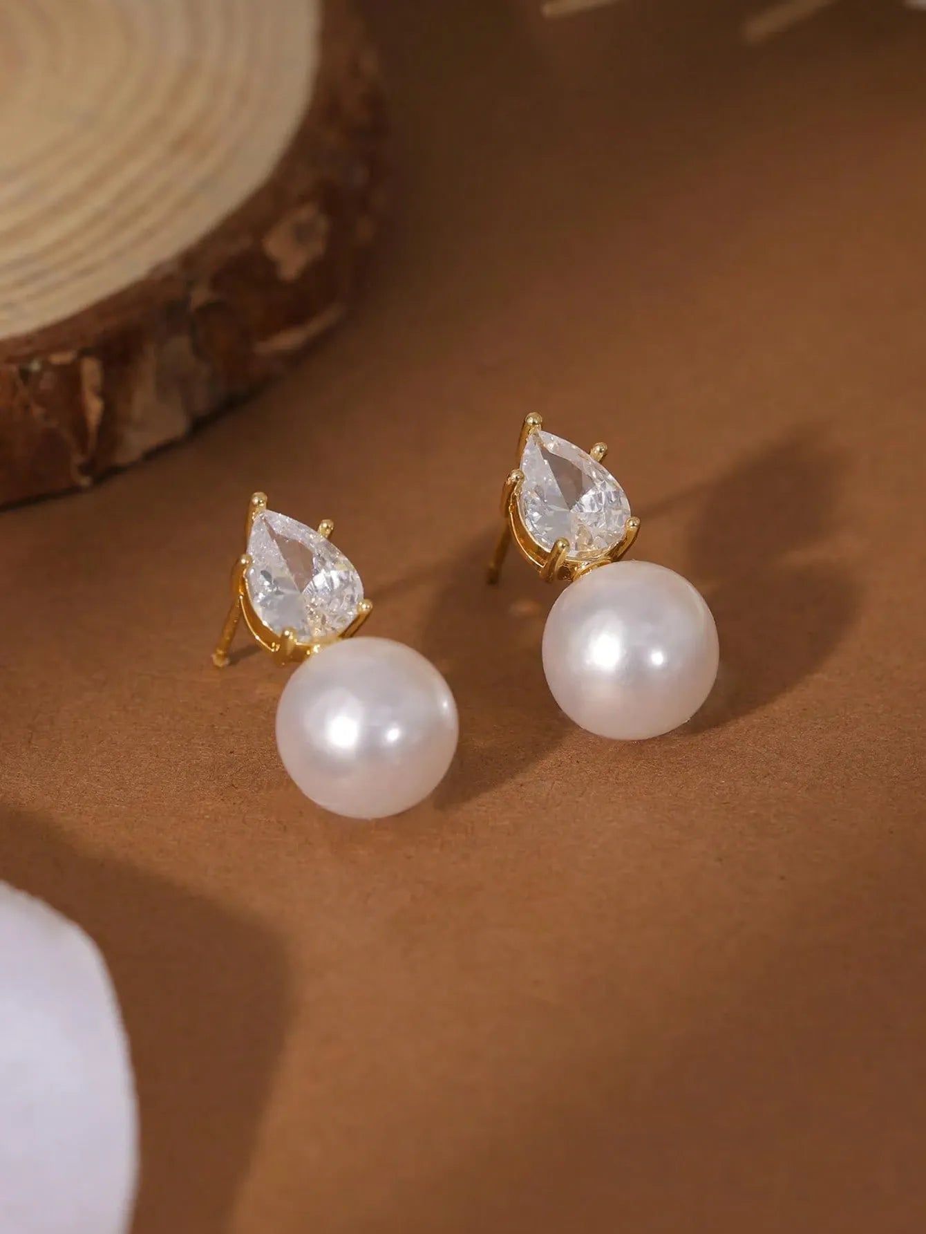 Shein - 14K Gold Plated Pearl Earrings, Elegant Wedding Earrings, Formal CZ Pearl Bridal Earrings, Non-Allergic Gold Plated Earrings