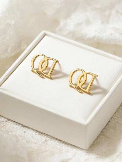 Shein - Gold QD Letter Stud Earrings