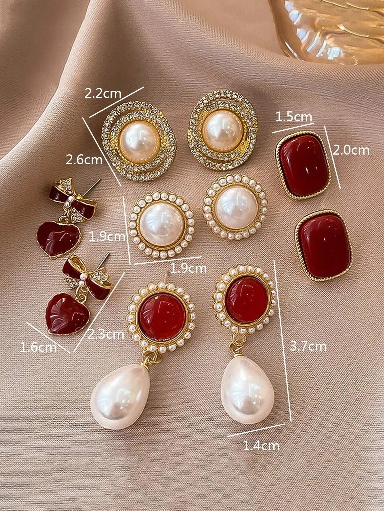 Shein - 5pcs/Set Korean Minimalist Faux Pearl Heart Wrap Earrings Exquisite Elegant Earring Set Valentines,Mom,Mother,Mother's Day,Gift
