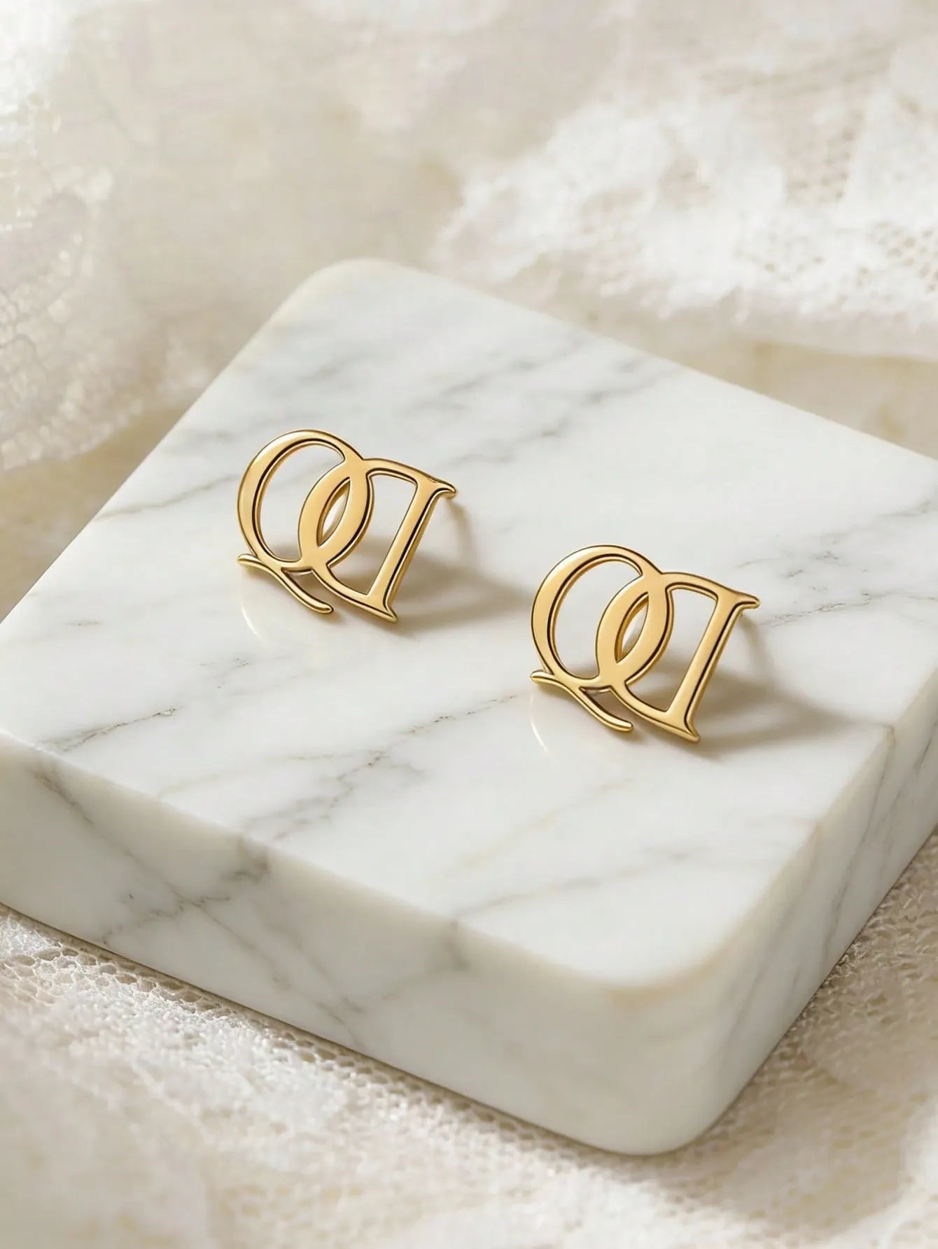 Shein - Gold QD Letter Stud Earrings