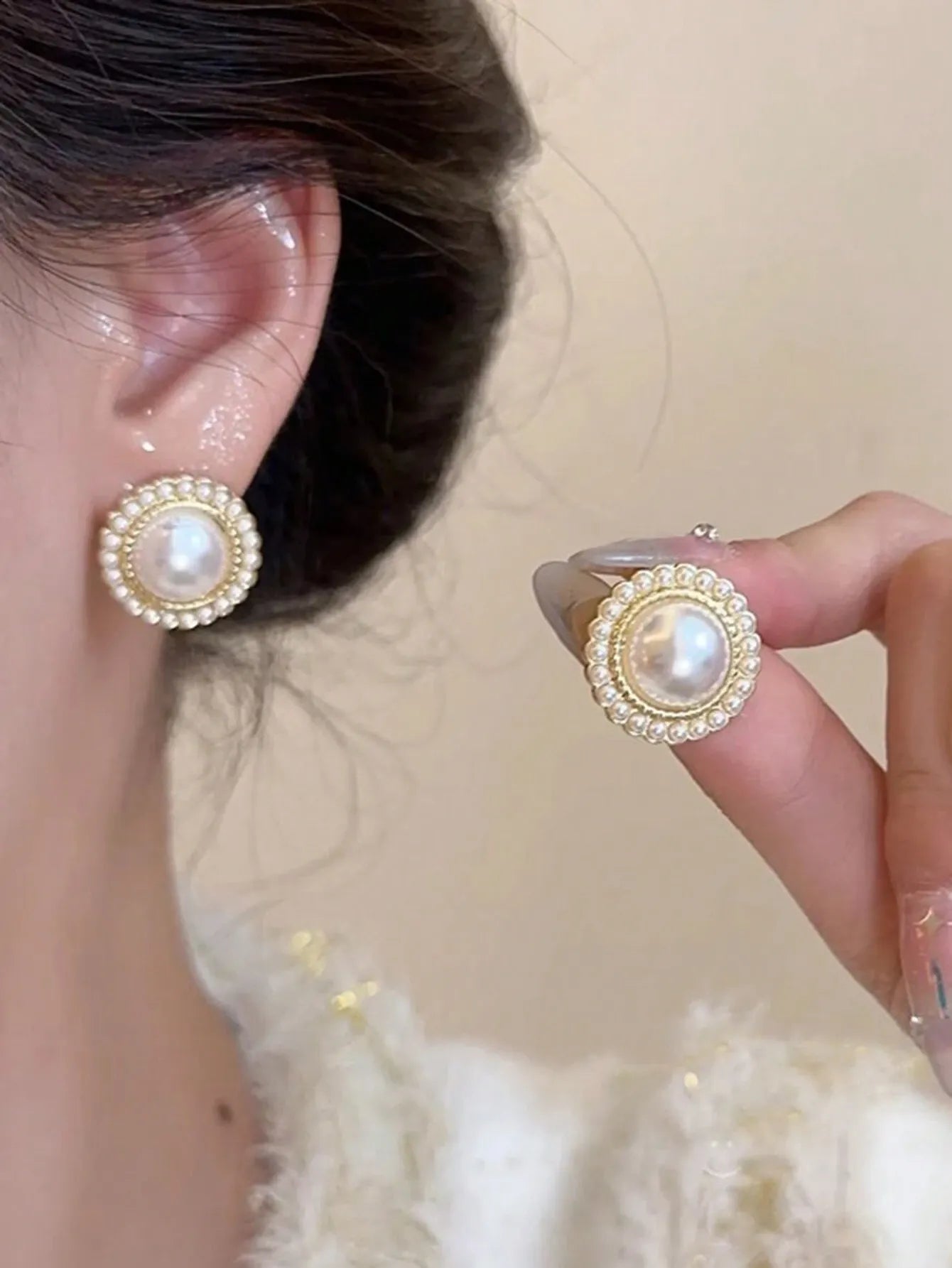 Shein - 5Pcs/Set Minimalist Vintage Faux Pearl Heart Flower Exquisite Design Stud Earrings Set 