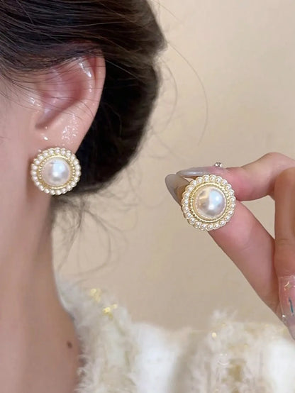 Shein - 5Pcs/Set Minimalist Vintage Faux Pearl Heart Flower Exquisite Design Stud Earrings Set 