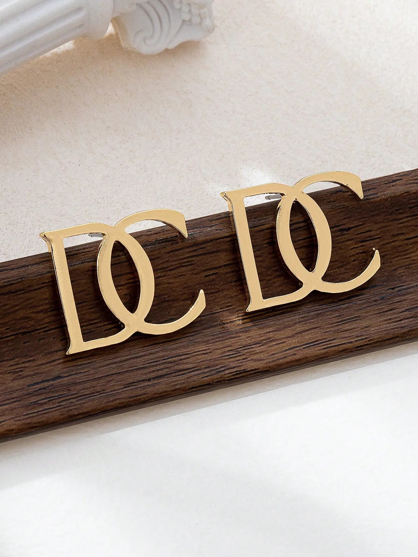 Shein - Gold DC Letter Stud Earrings