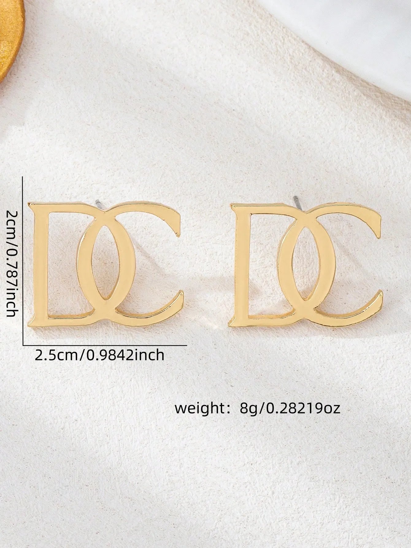 Shein - Gold DC Letter Stud Earrings