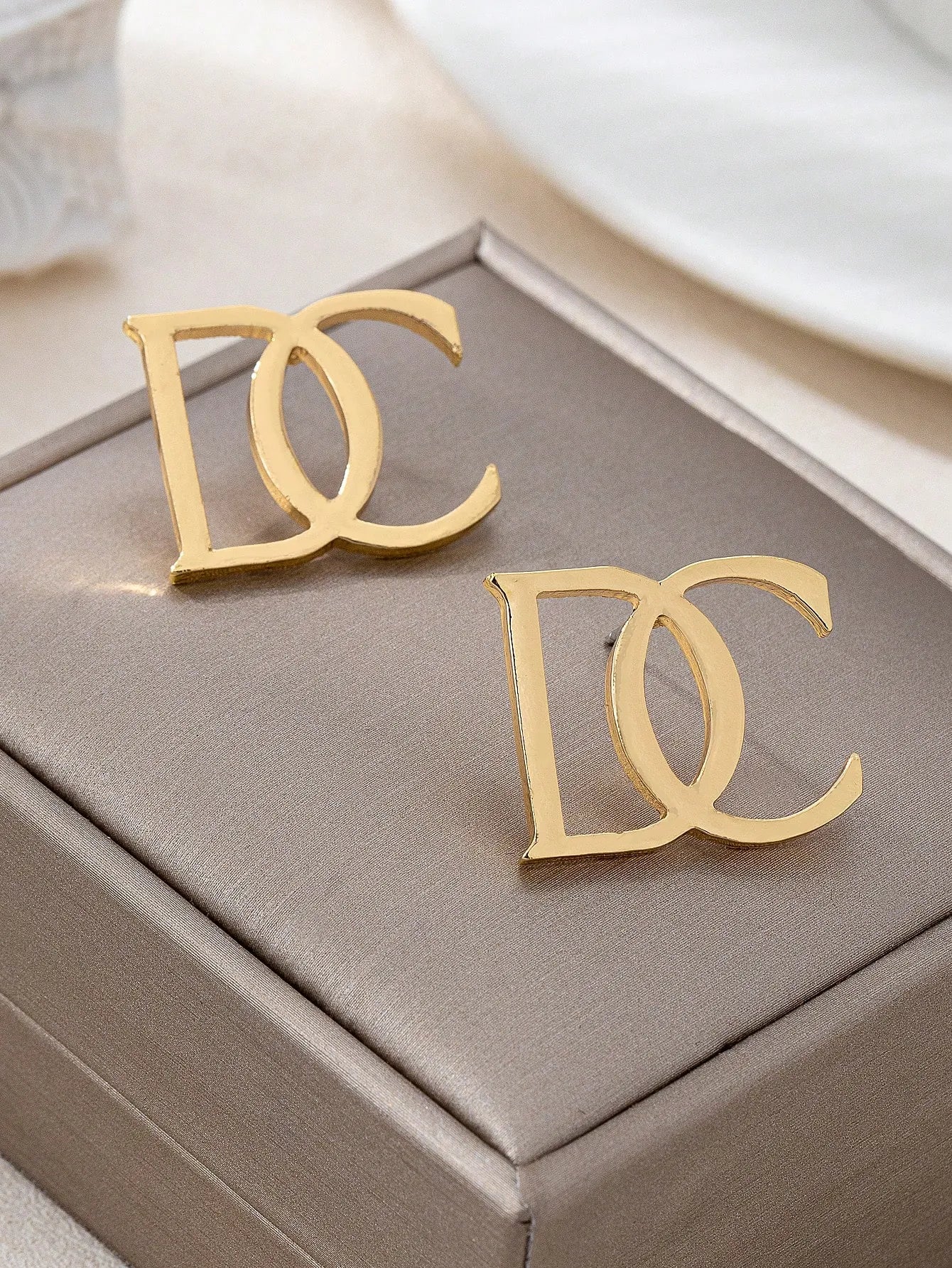 Shein - Gold DC Letter Stud Earrings