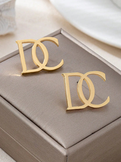 Shein - Gold DC Letter Stud Earrings