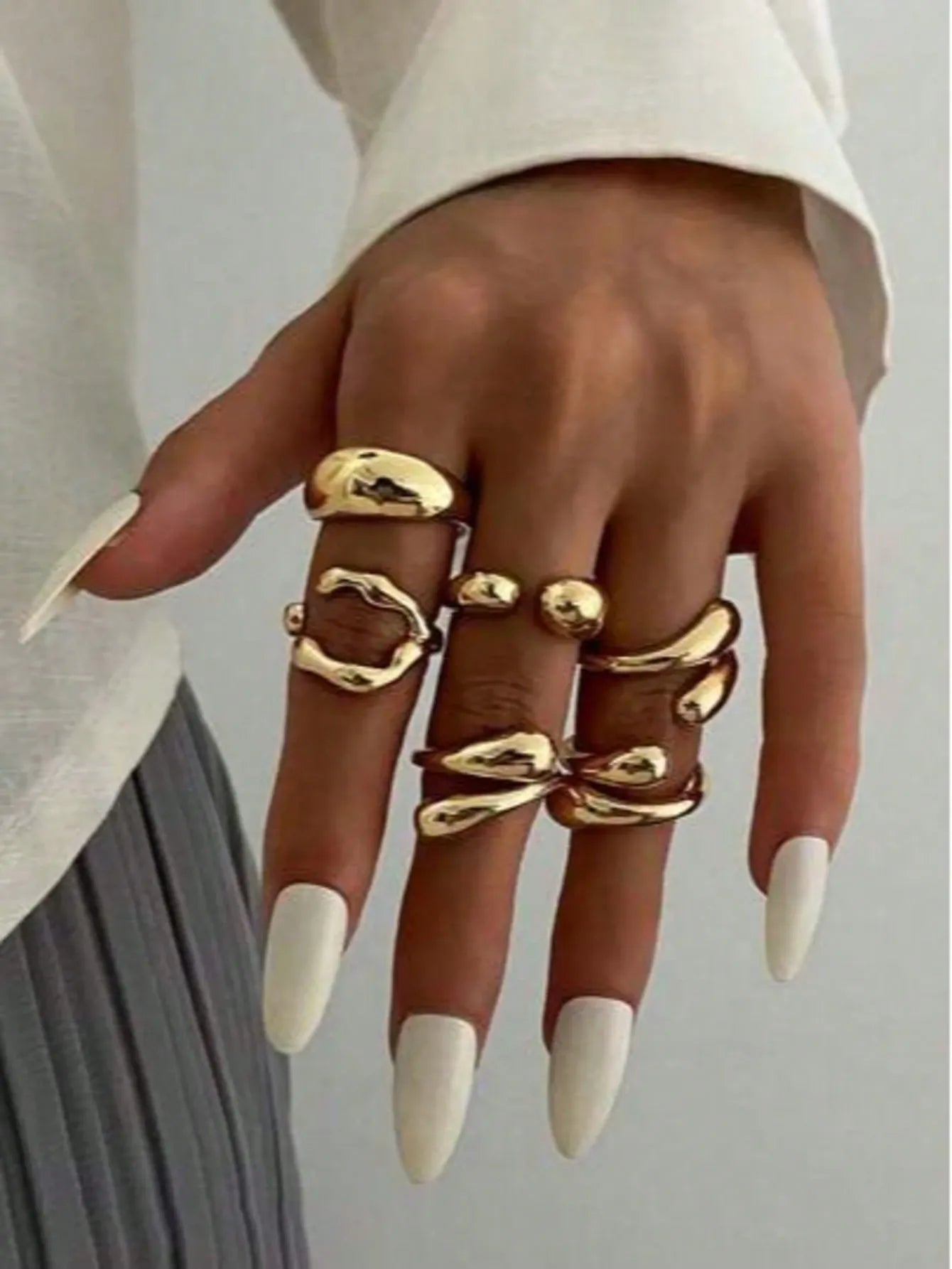 Shein - 6pcs Vintage Asymmetrical Liquid Teardrop Open Ring Set, Fashionable Coin Design, Suitable For Daily, Evening Party, Gift For Girlfriend, Friend, Valentine's Day