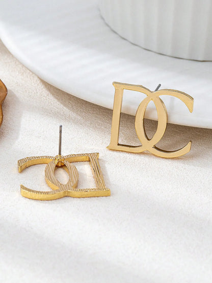 Shein - Gold DC Letter Stud Earrings
