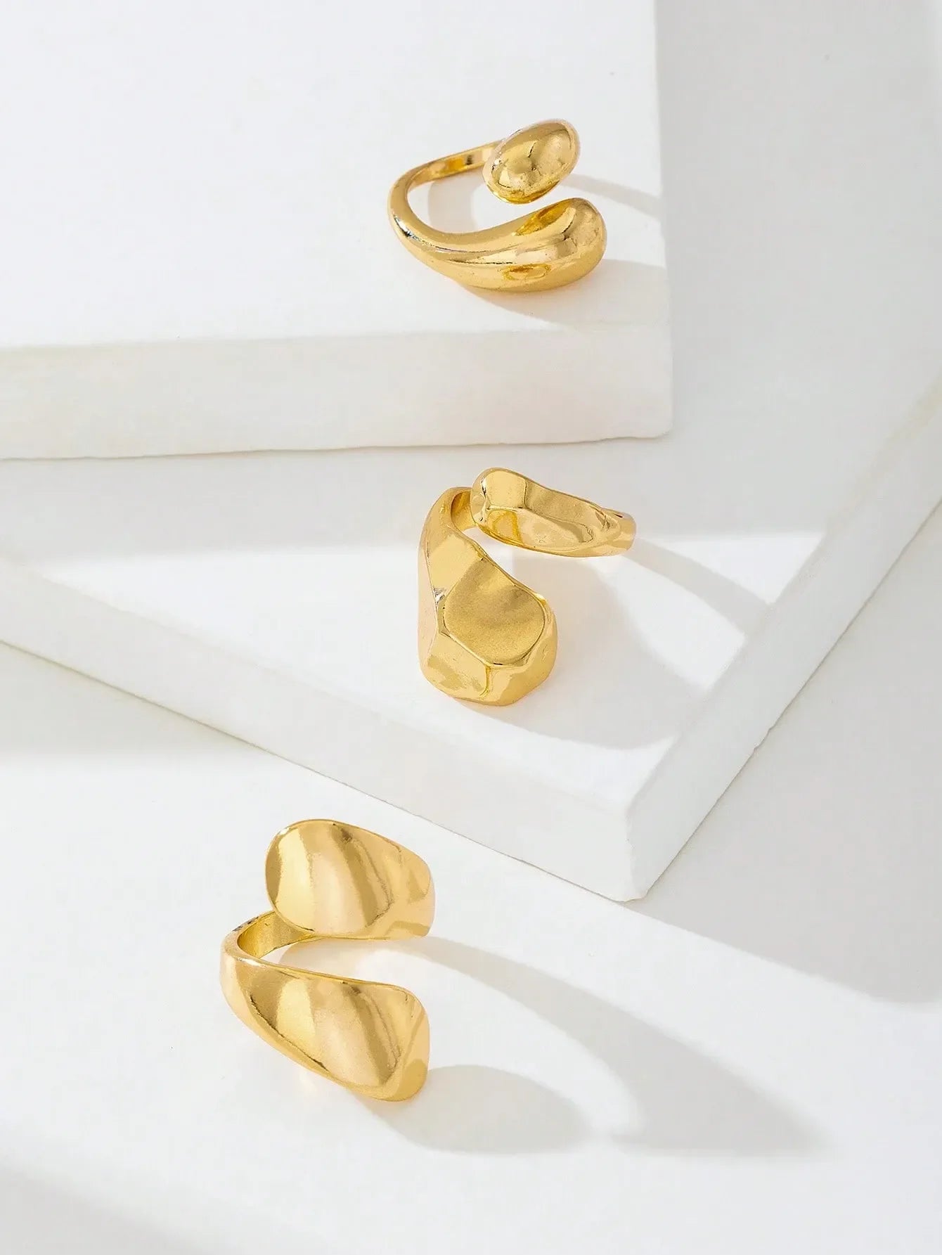 Shein - 3pcs Geometric Hollow Golden Rings, Fashionable & Simple Ring Set