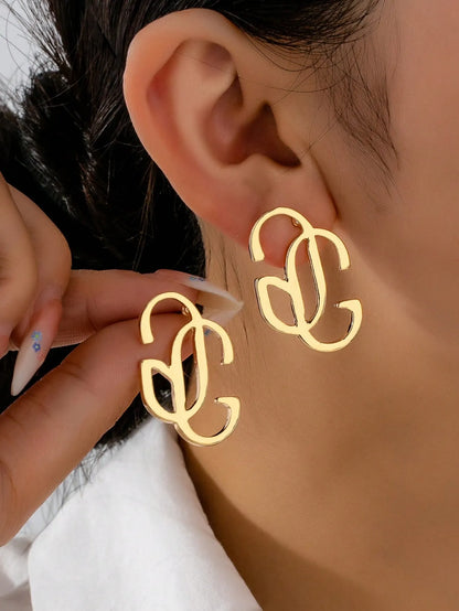 Shein - Gold GG Letter Stud Earrings