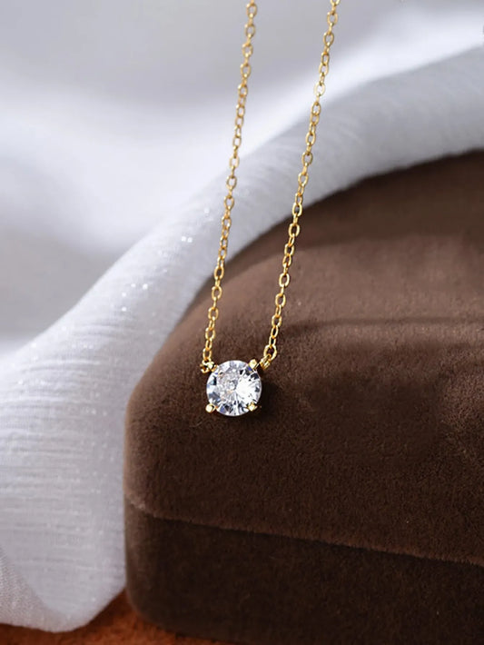 Shein - Cubic Zirconia Decor Necklace - Gold