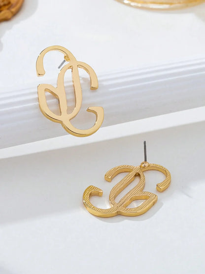 Shein - Gold GG Letter Stud Earrings