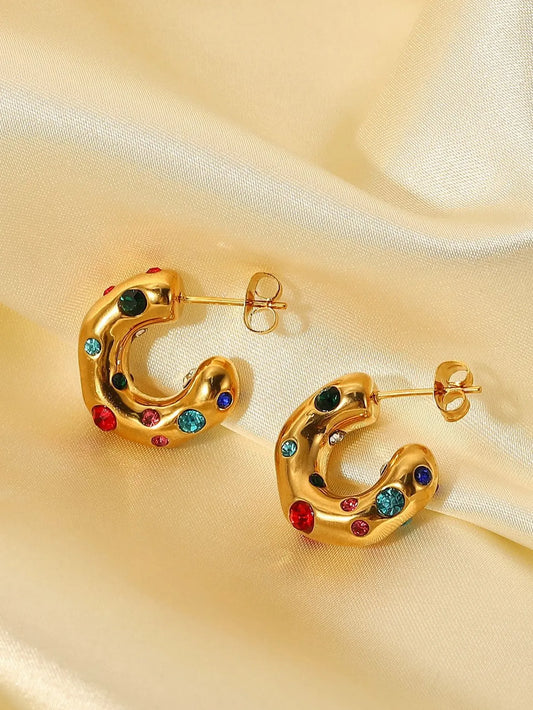 Shein - SHOPBOHO Cubic Zirconia Decor Cuff Hoop Earrings - Multi