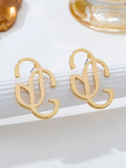 Shein - Gold GG Letter Stud Earrings
