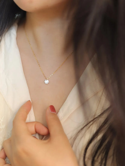 Shein - Cubic Zirconia Decor Necklace - Gold
