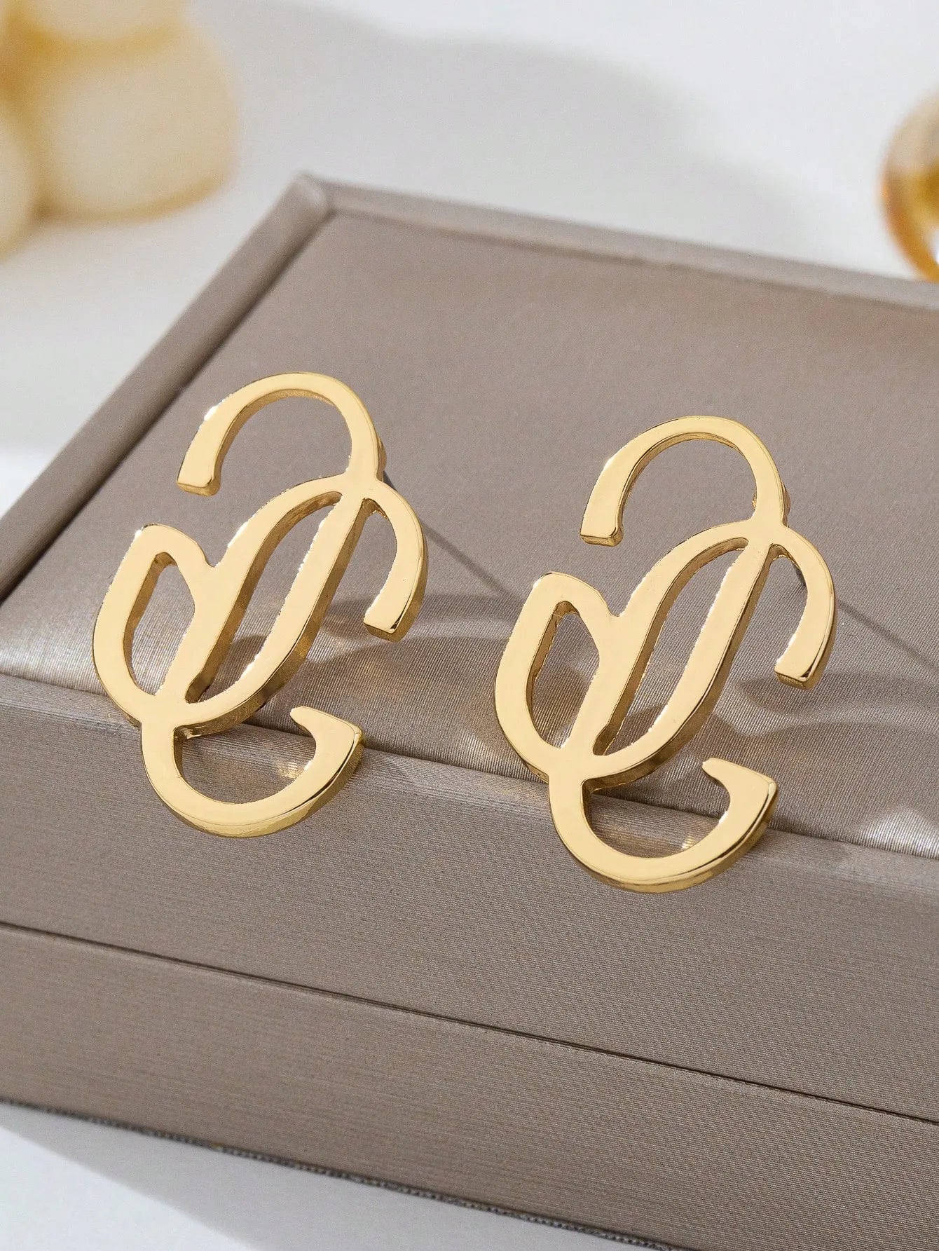 Shein - Gold GG Letter Stud Earrings