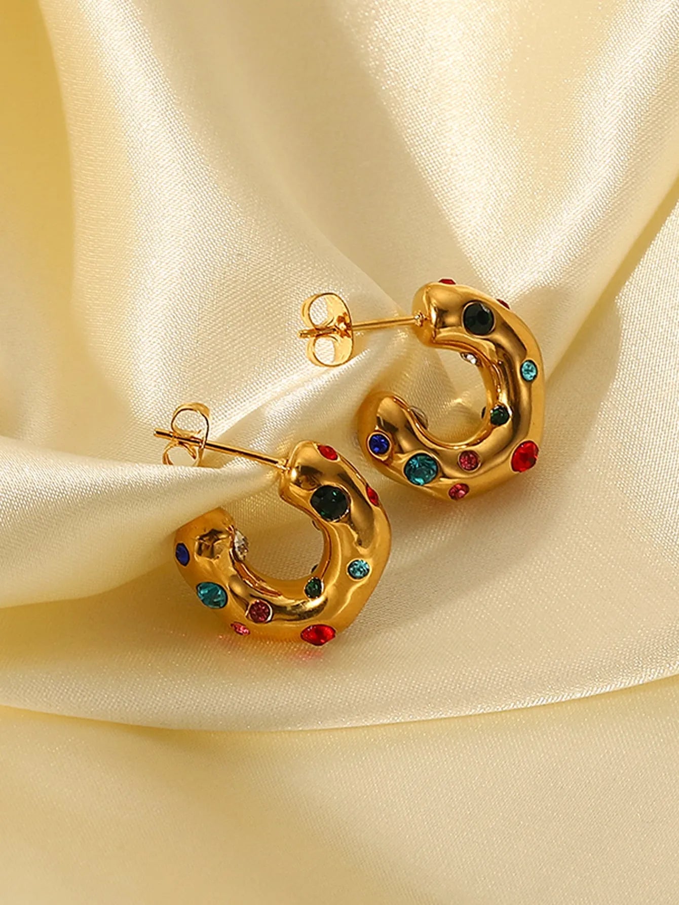 Shein - SHOPBOHO Cubic Zirconia Decor Cuff Hoop Earrings - Multi
