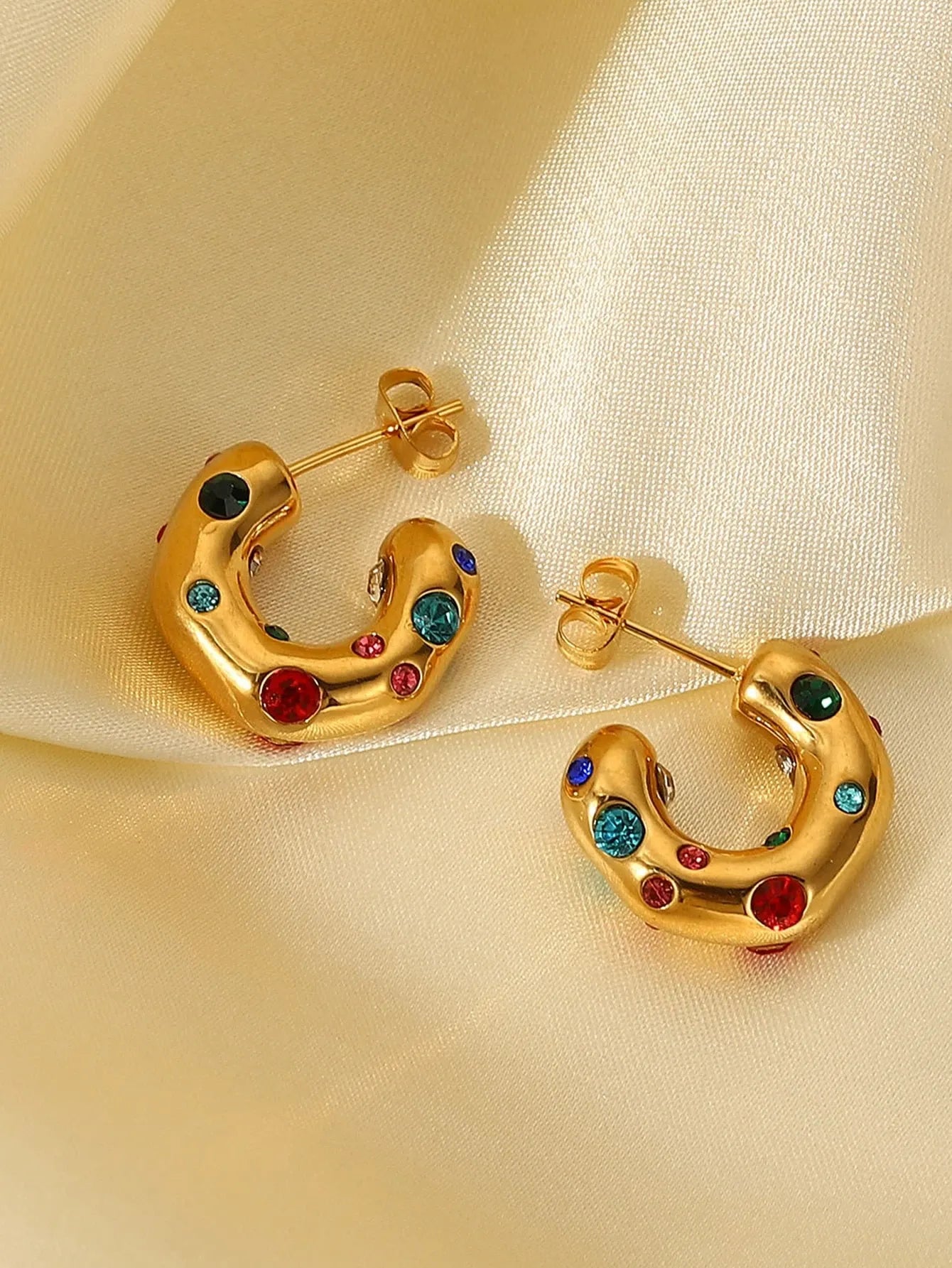 Shein - SHOPBOHO Cubic Zirconia Decor Cuff Hoop Earrings - Multi