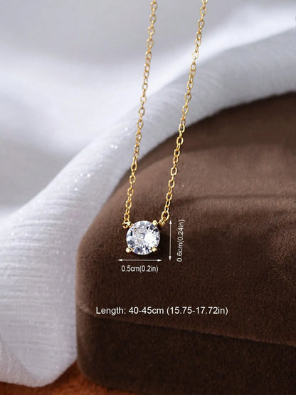 Shein - Cubic Zirconia Decor Necklace - Gold