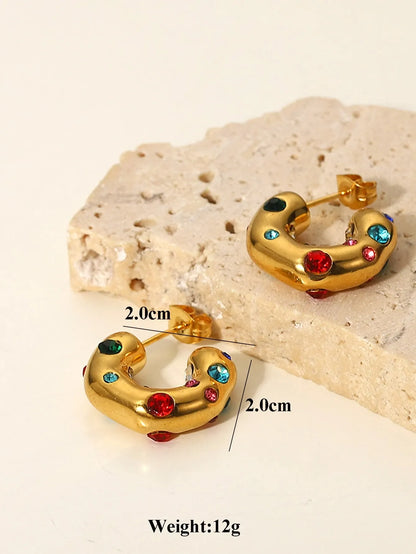 Shein - SHOPBOHO Cubic Zirconia Decor Cuff Hoop Earrings - Multi
