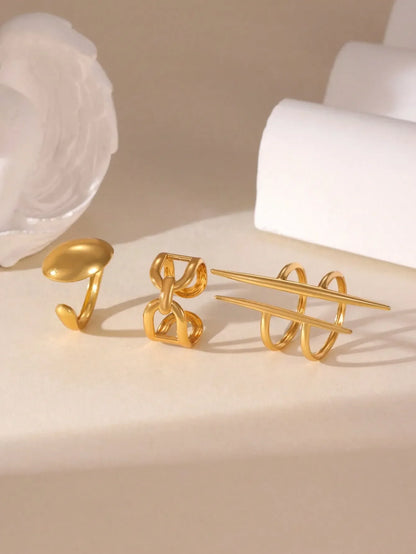 Shein - GEREIT 3pcs 18K Stainless Steel Asymmetric Hollow Water Drop Shaped Ring Set